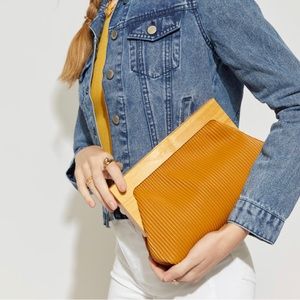 Pleated Wood Frame Clutch